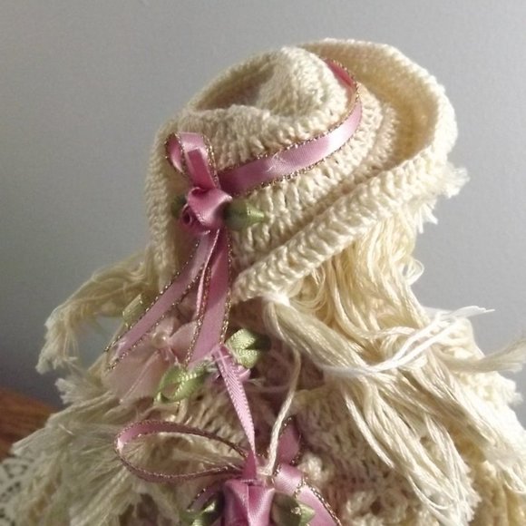 Crocheted Doll with Ribbon and Silk Flowers - Picture 8 of 10
